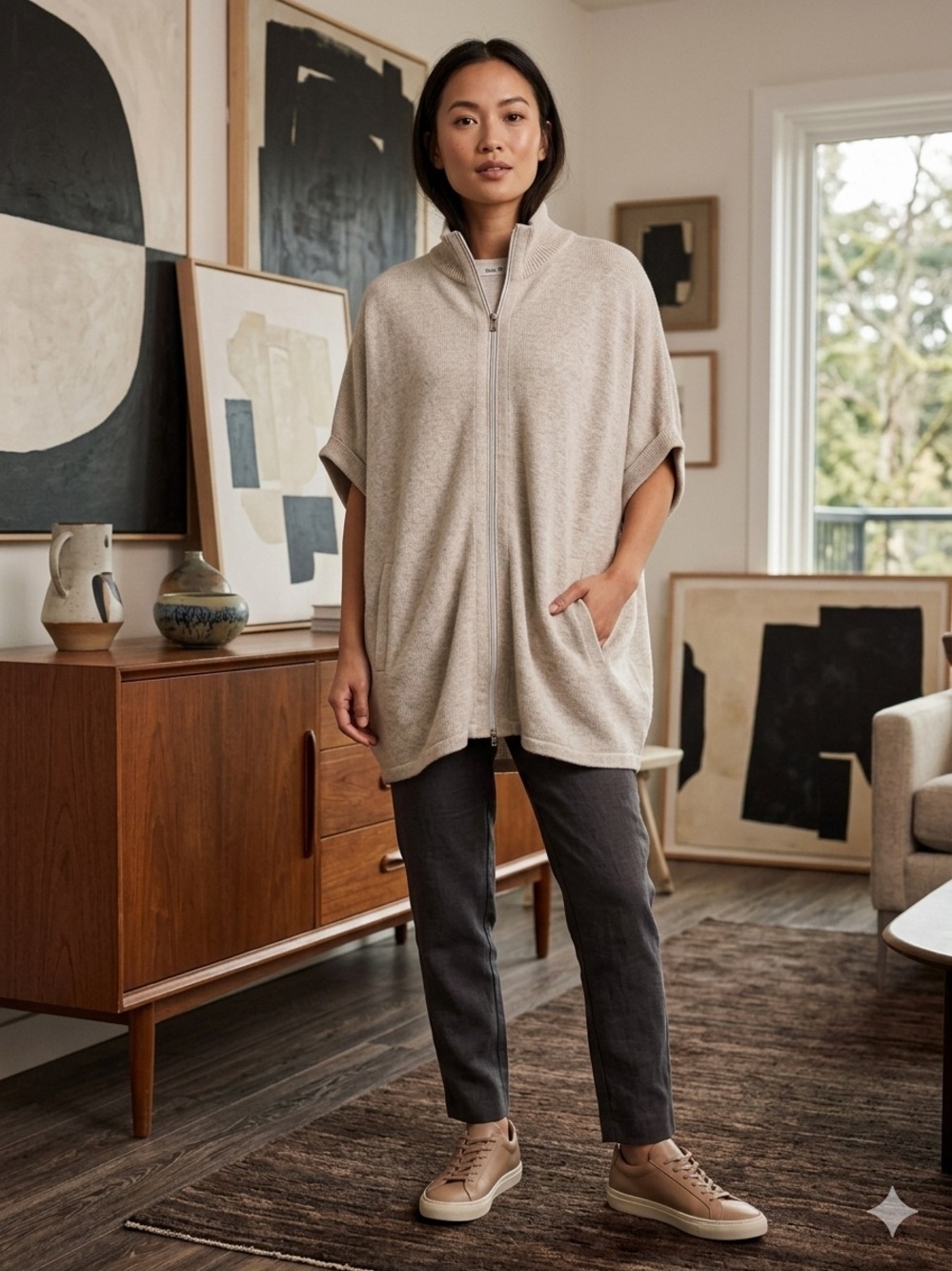 Banana Republic Beige Zip-Front Poncho